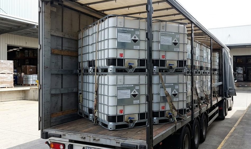 IBC totes loaded on truck for delivery